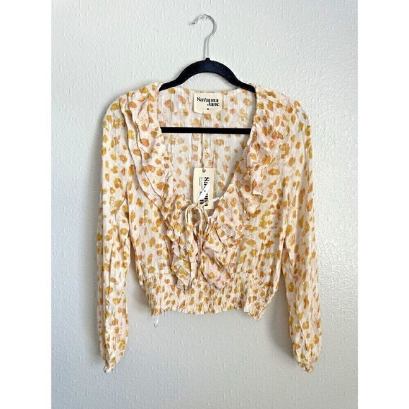 Savanna Jane Tops - Savanna Jane Blouse Womens Size Medium Bohemian Peasant Ruffle Long Sleeve Top